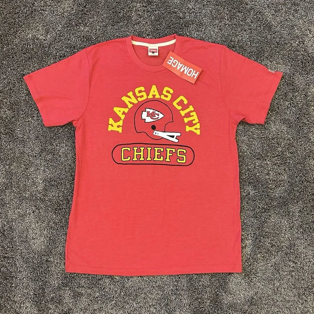 Homage Kansas City Chiefs Red Throwback Helmet Short Sleeve Shirt Mens Large NWT - Picture 6 of 16